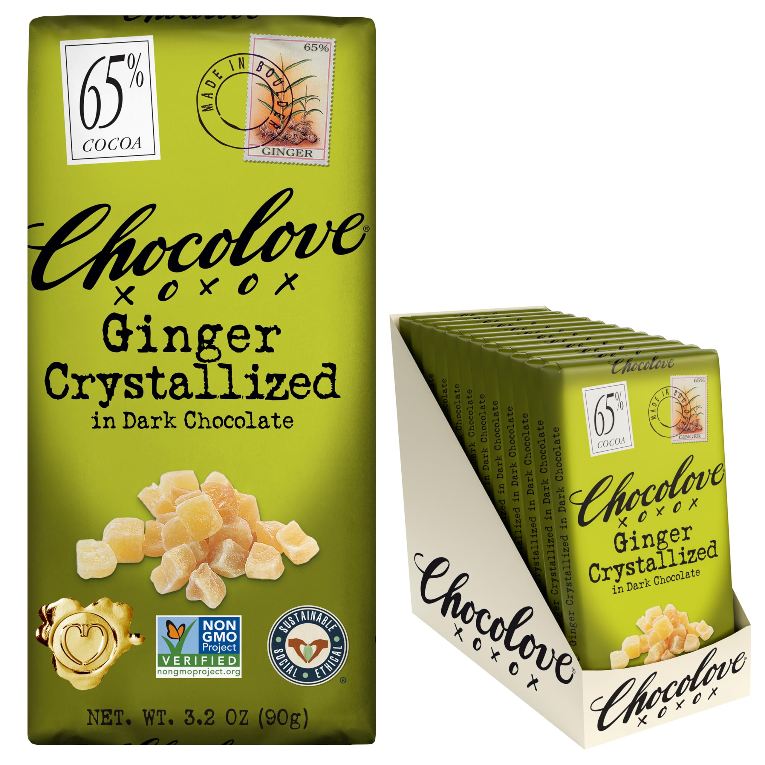 Amazon.com : Chocolove Ginger Dark Chocolate Bars | 65% Cocoa