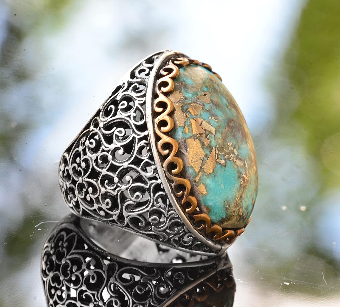 925 Sterling Silver Real Arizona Turquoise Gemstone Men's Ring
