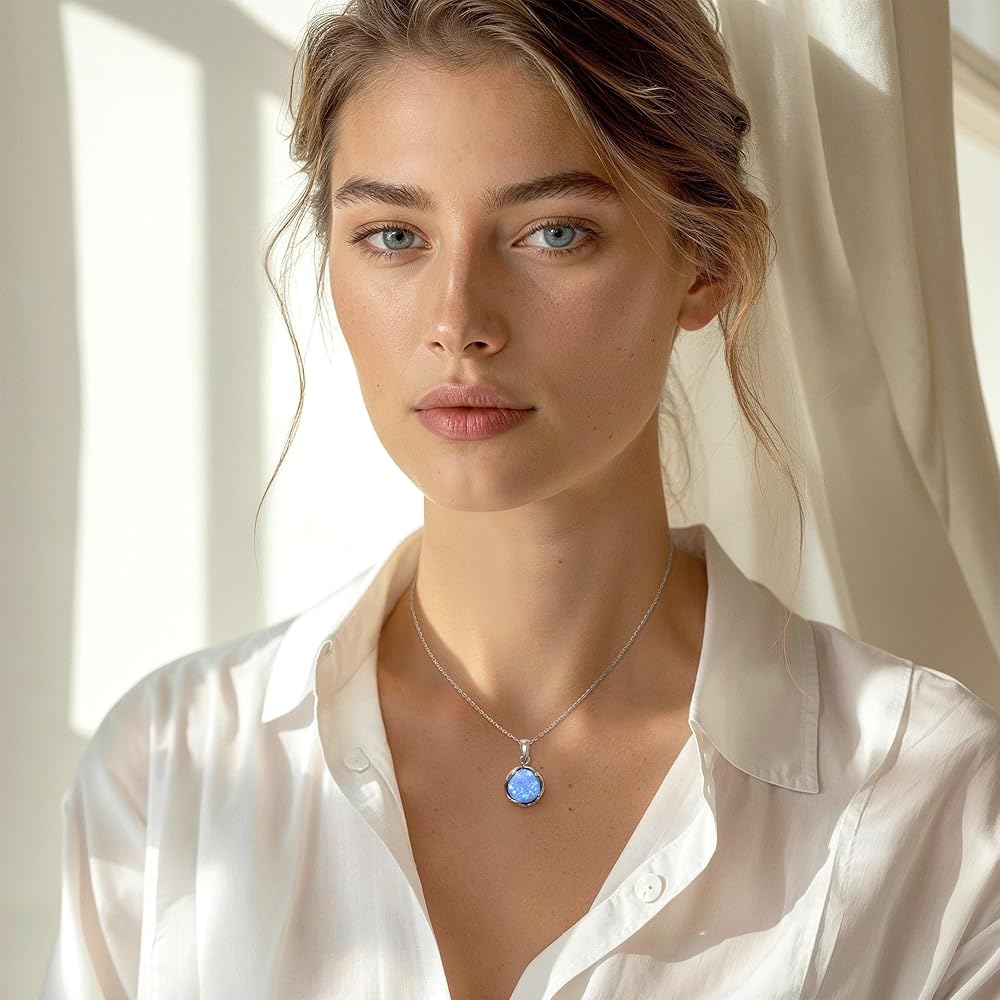 Amazon.com: ADITA GOLD 925 Sterling Silver Blue Opal Necklace