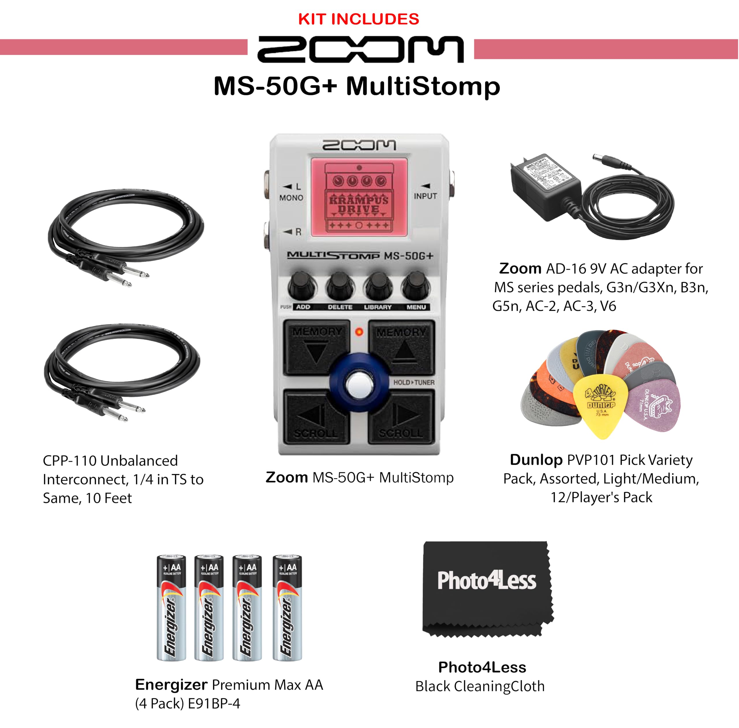 Amazon.com: Zoom MS-50G+ MultiStomp Multi-FX Guitar Pedal Bundle