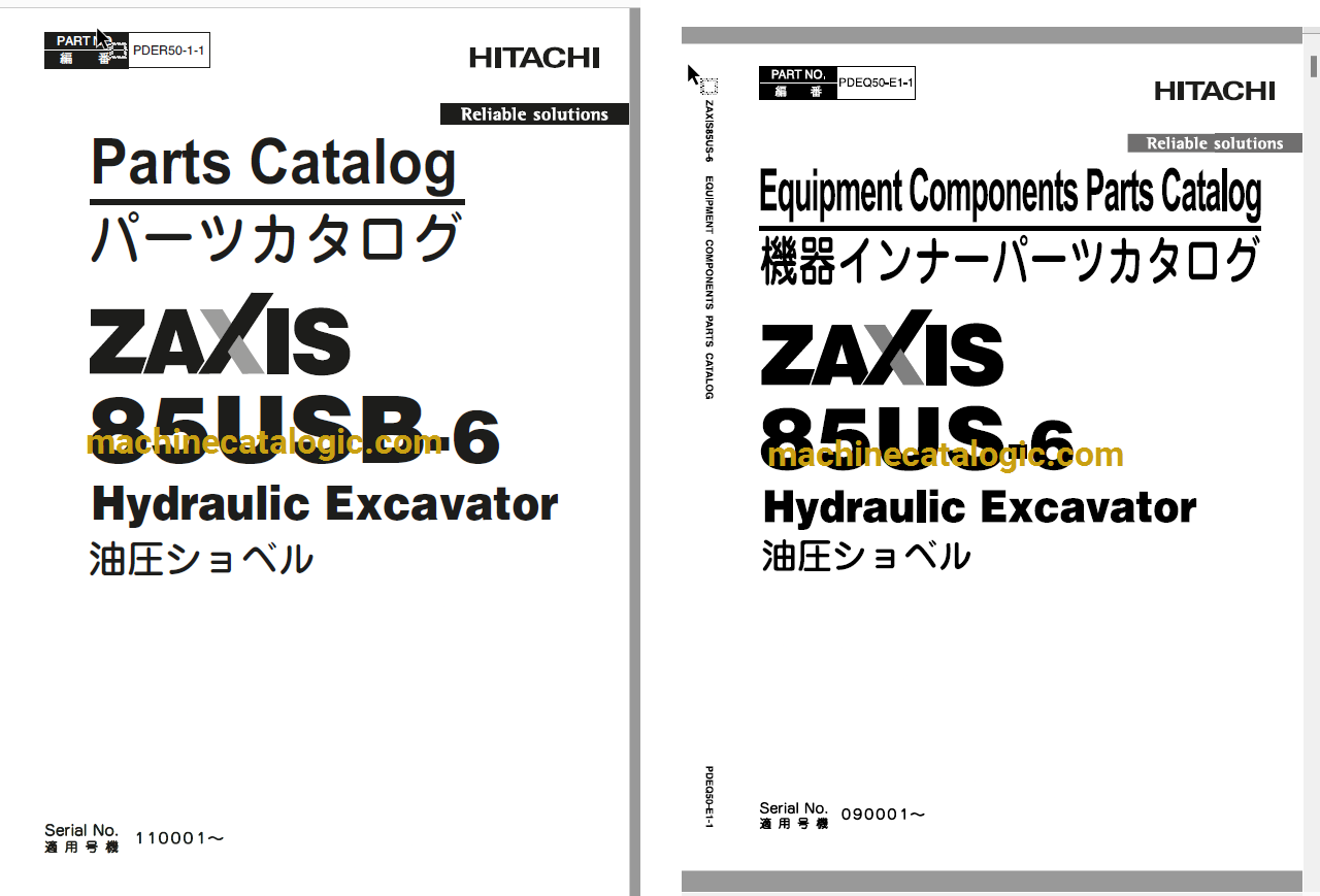 Hitachi ZX85USB-6 Hydraulic Excavator Parts Catalog & Equipment