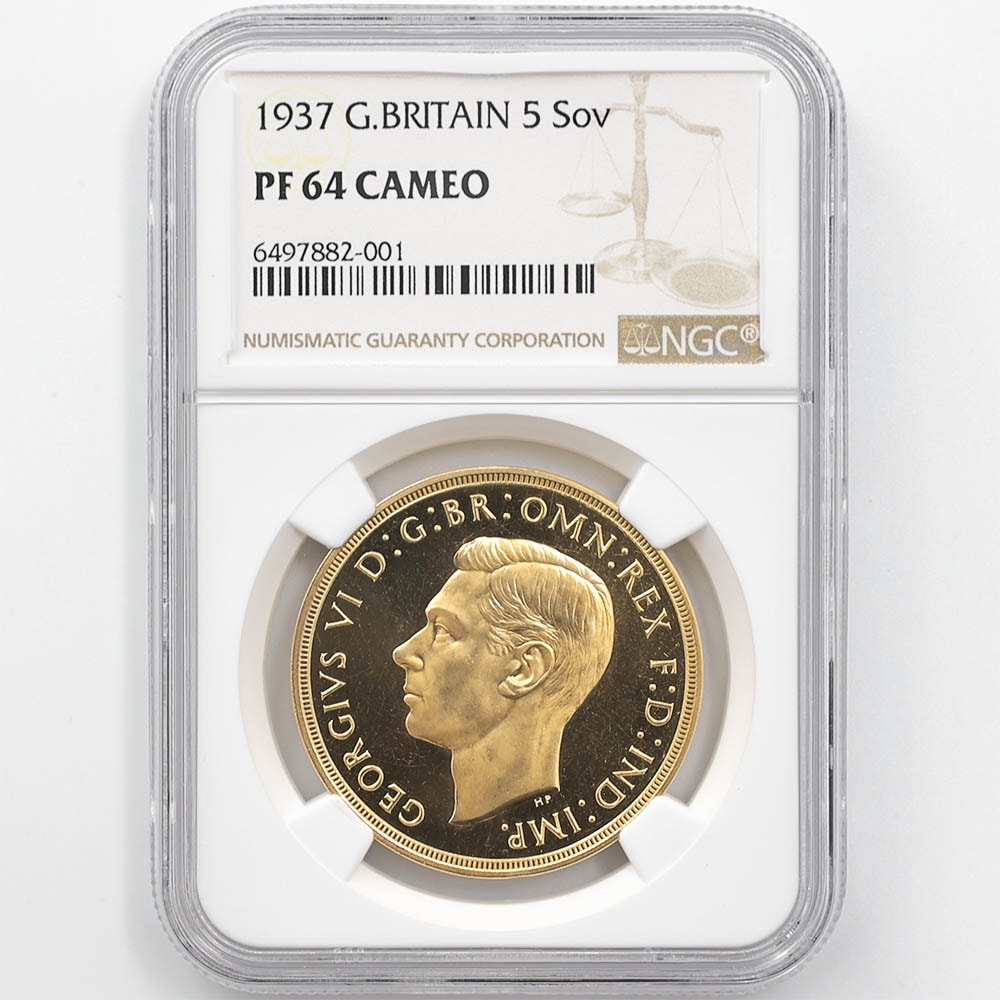 1937 英国 ジョージ6世 ソブリン 5ポンド 金貨 プルーフ NGC PF 64