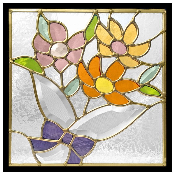 ステンドグラス (SH-E22) 300×300×18mm デザイン ピュアグラス （約3kg