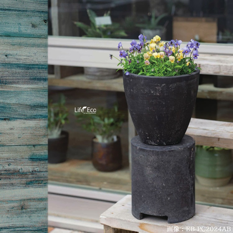 花台（鉢置台） テラコッタ製 ペデスタル ダブル アンティークグレー