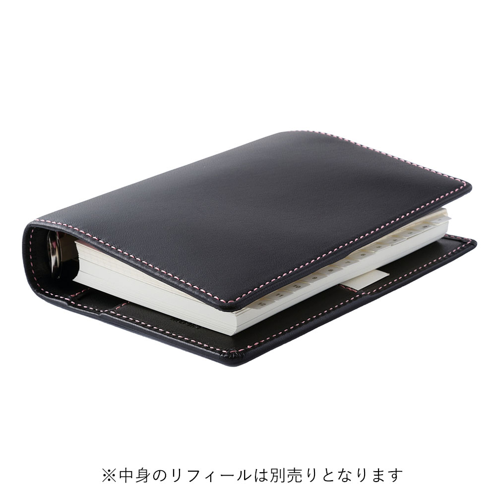 システム手帳 ミニ6サイズ エントロP19 ブラック（ピンクステッチ