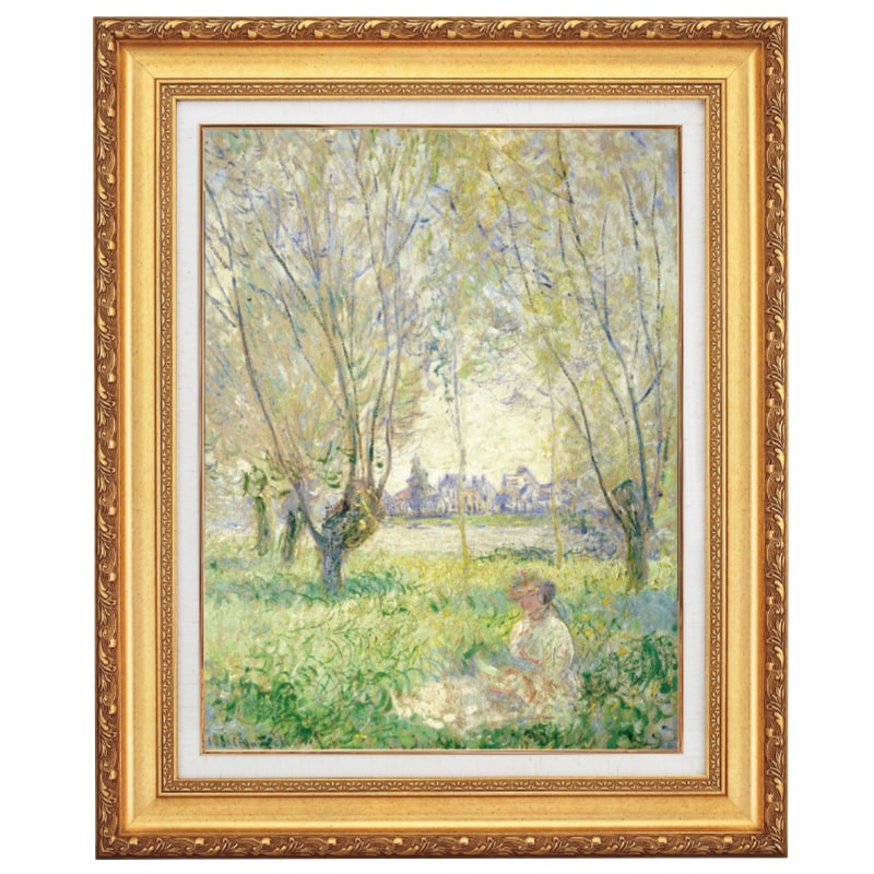 ☆秀作☆ 手書き油絵 クロード・モネ 柳の下に座る女（大）肉筆絵画