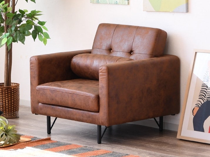ヴィンテージ調 ソファー 一人掛け レザーファブリック ソファ 1人掛け