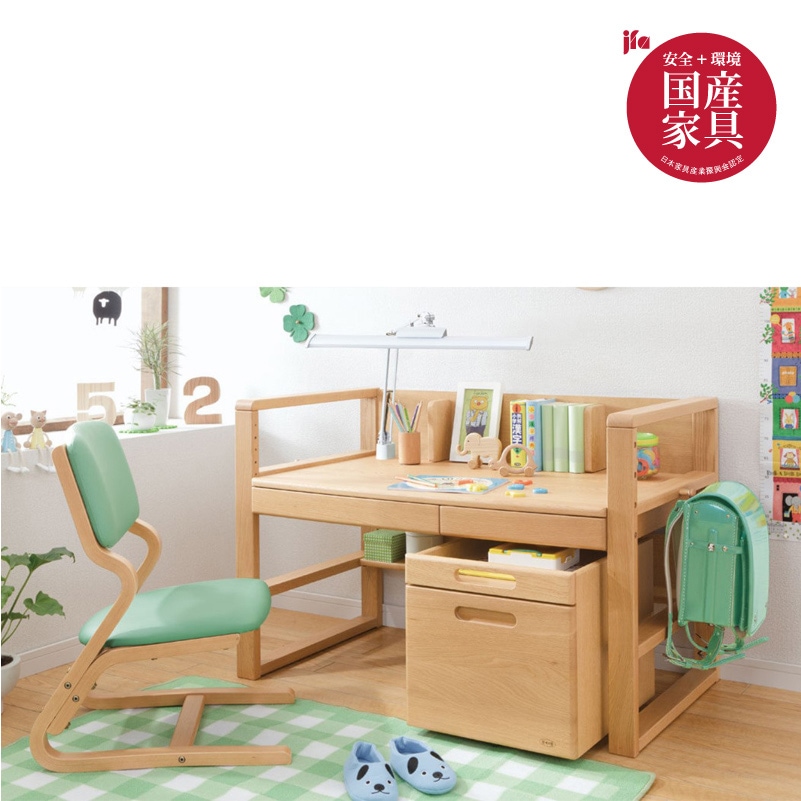 浜本工芸】 学習デスクセット No.17 高さ調整タイプ 幅110cm 無垢材