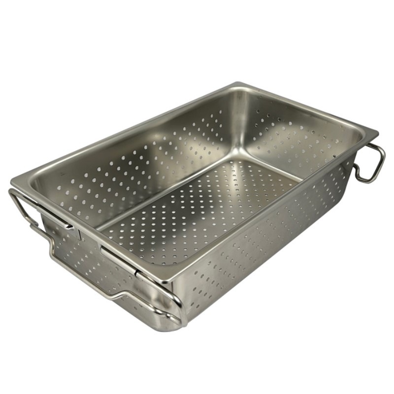 HACCP】18-8 給食バット 1/1サイズ 積み重ねハンドル 穴明 深さ150mm