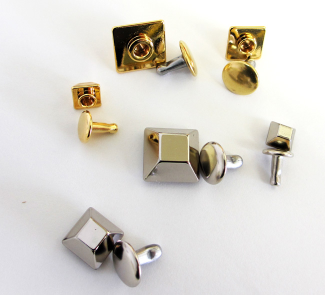 飾り具 台形ピラ KA-395、リベット、カシメ式、真鍮製、ニッケル、本金