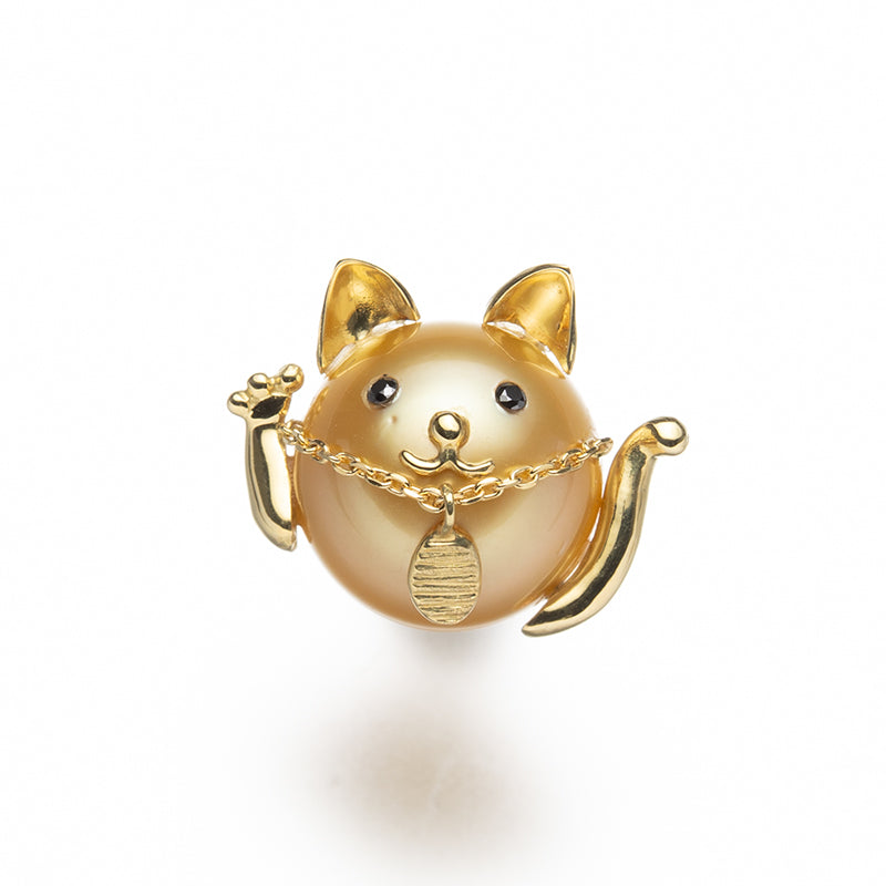 白蝶（金色）パールピンブローチ 12.0mm ブラックダイヤ0.02ct