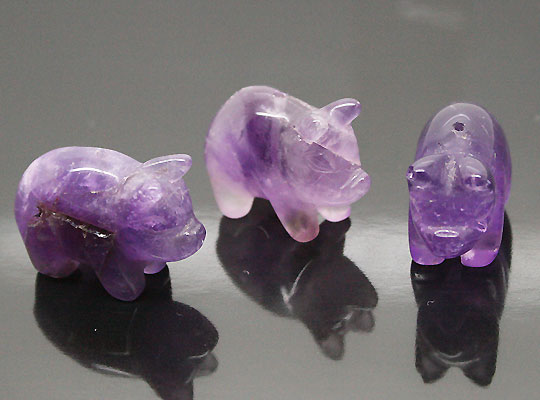 アメジスト/紫水晶 豚ぶたブタ 天然石パーツ 天然石ビーズ