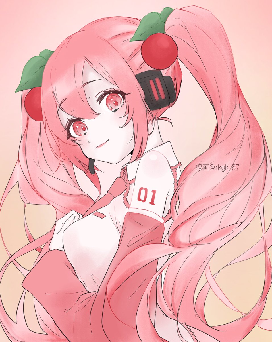 桜ミクちゃんの線画をお借りして色塗りました🌸♡ #フリー線画