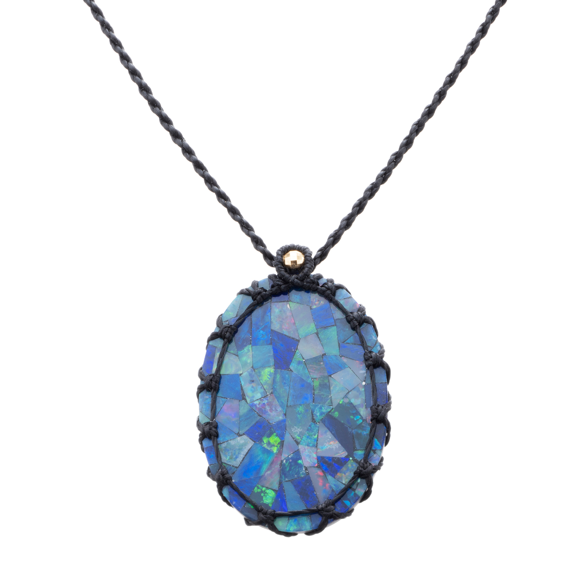 モザイクオパールオーバル18KYGマクラメ編みネックレス18ctUP