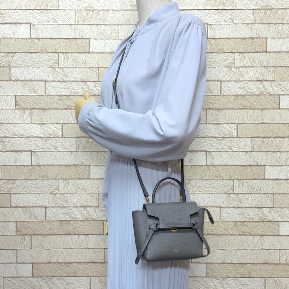 CELINE セリーヌ ピコベルトバッグ ショルダーバッグ レザー グレー