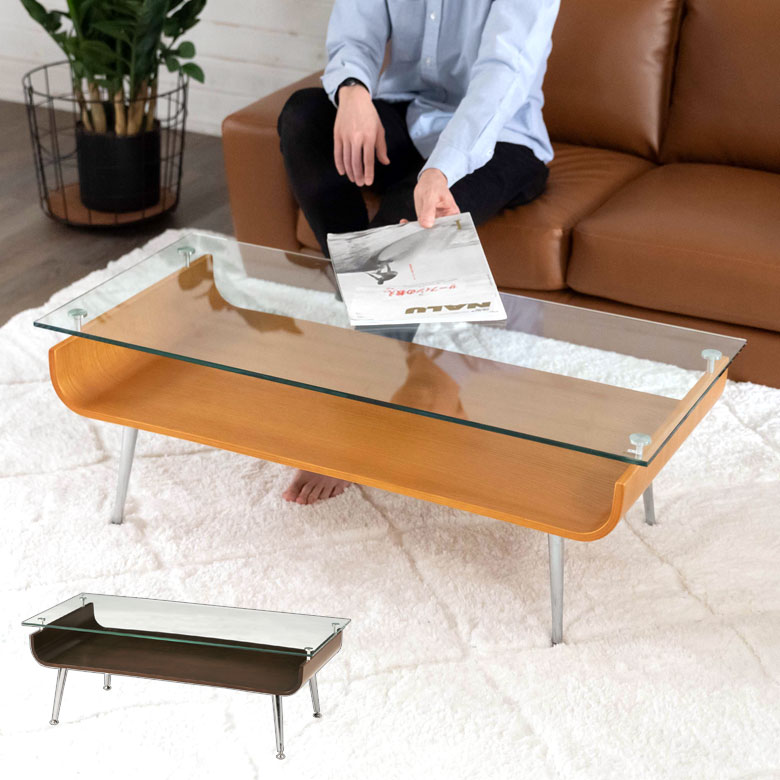 センターテーブル ローテーブル ガラス 木 スチール ナチュラル