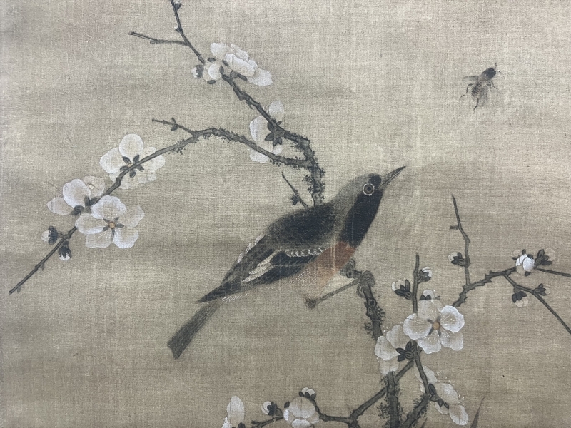 渡辺崋山【花鳥図】絹本 掛軸 識箱 Kazan Watanabe／Samurai painter