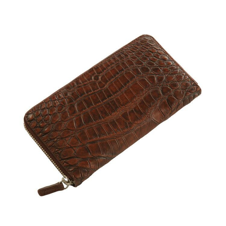 ソフト アリゲーター 長財布 ラウンドファスナー アンティーク 染め
