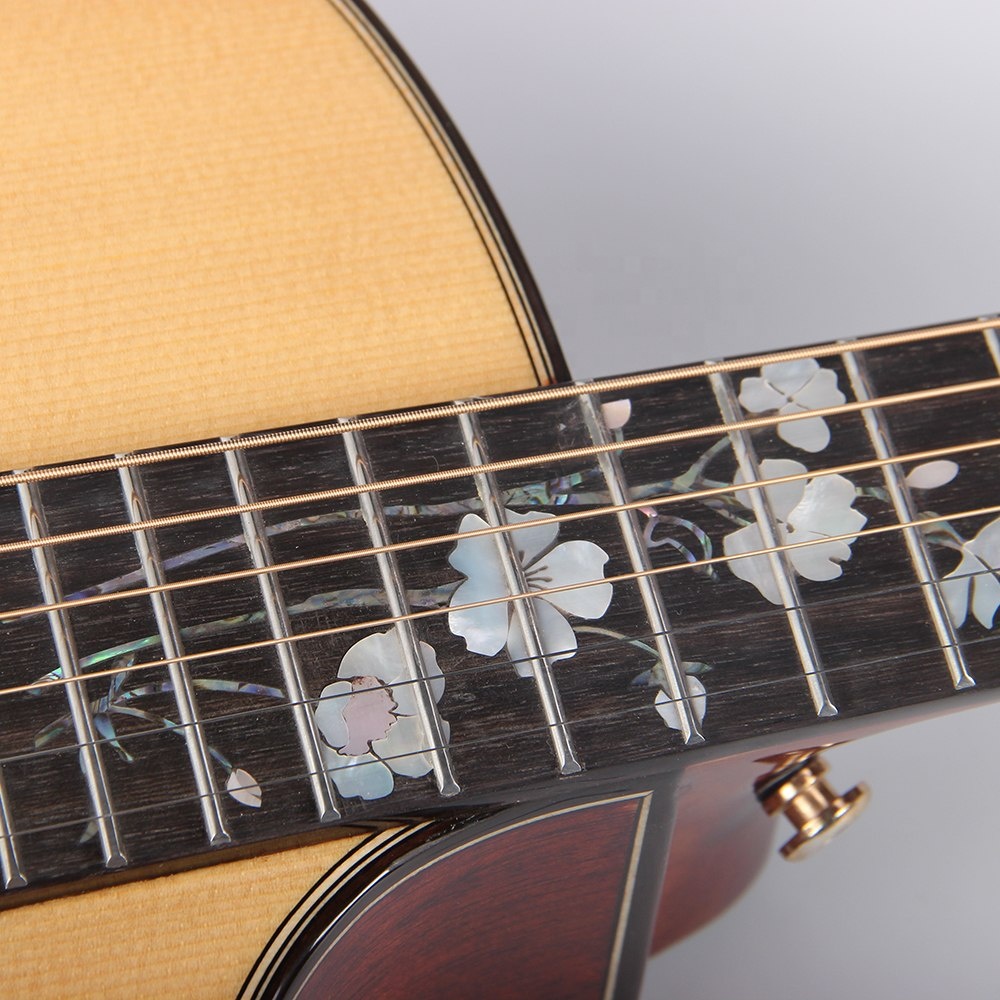 卸売6弦ソリッドスプルーストップフラワーシェルインレイJFボディ