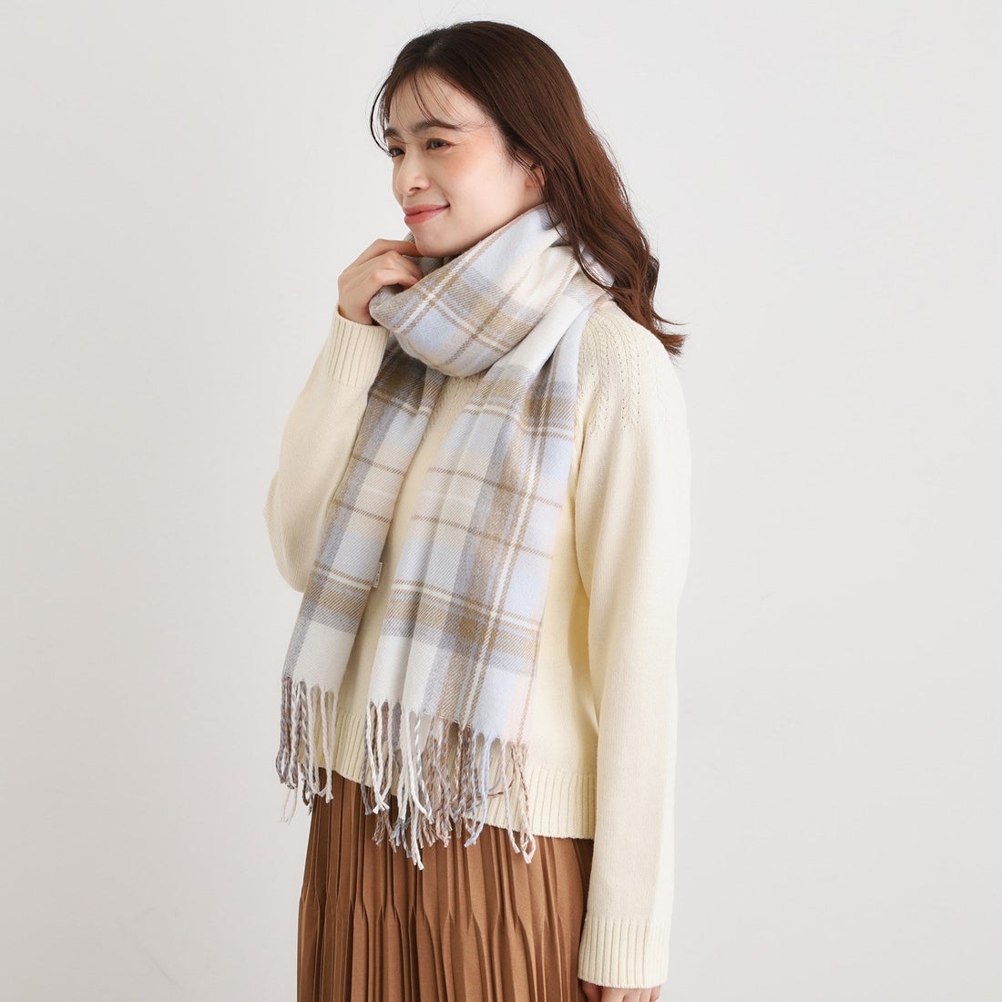 ローラ アシュレイ LAURA ASHLEY ウール混チェックストール