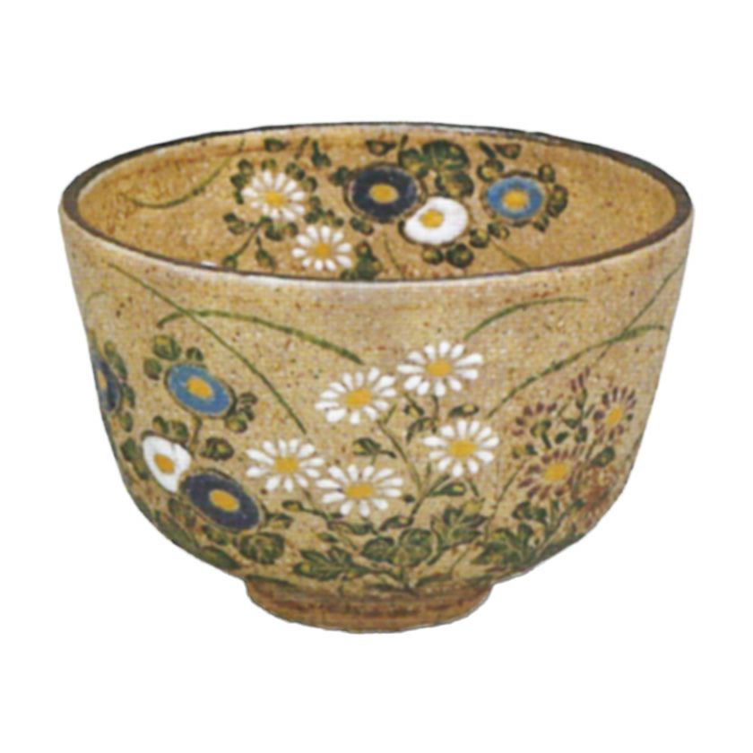 茶道具 抹茶茶碗（まっちゃちゃわん） 京焼 灰釉 菊 茶碗 中村 良二
