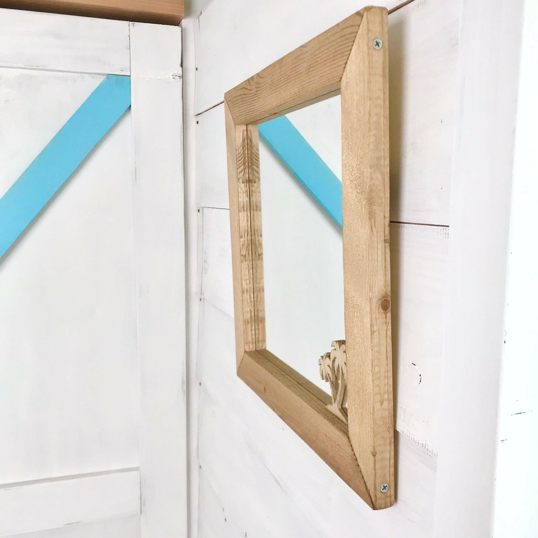 ハワイアンウッドミラー 壁掛けミラー おしゃれな鏡 ヤシの木の