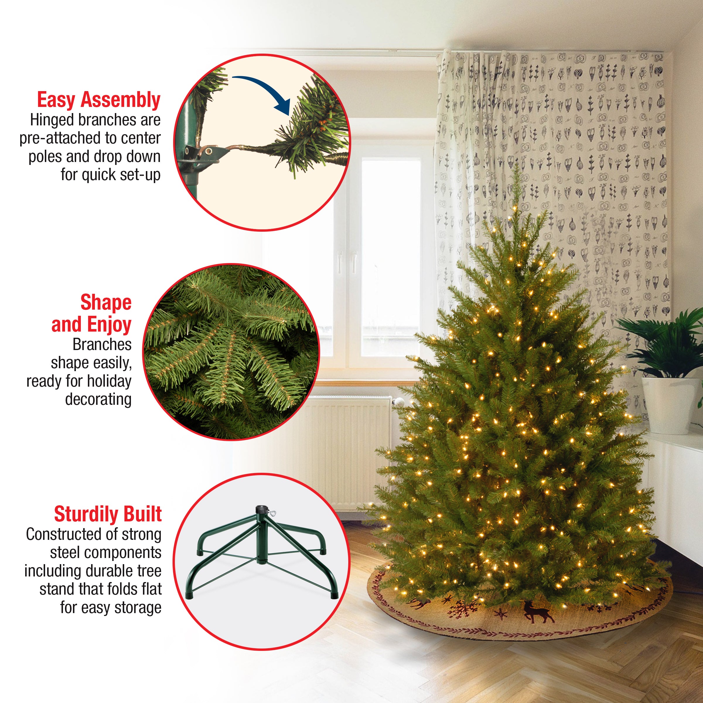 4 ft. Pre-Lit Dunhill Fir Tree with Clear Lights, Plug-In