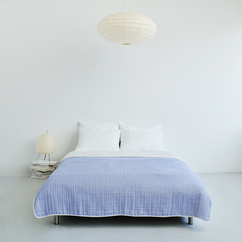 hauu ふんわり6重ガーゼケット((シングル)約140×190cm ブルー): 毛布