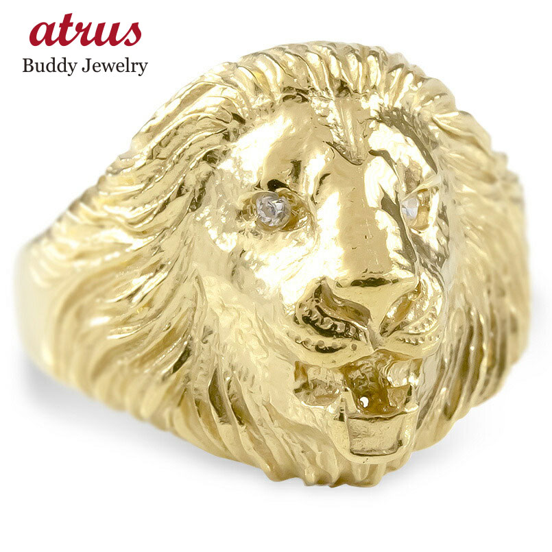 楽天市場】18金 リング ライオン ダイヤモンド 指輪 ゴールド 18k