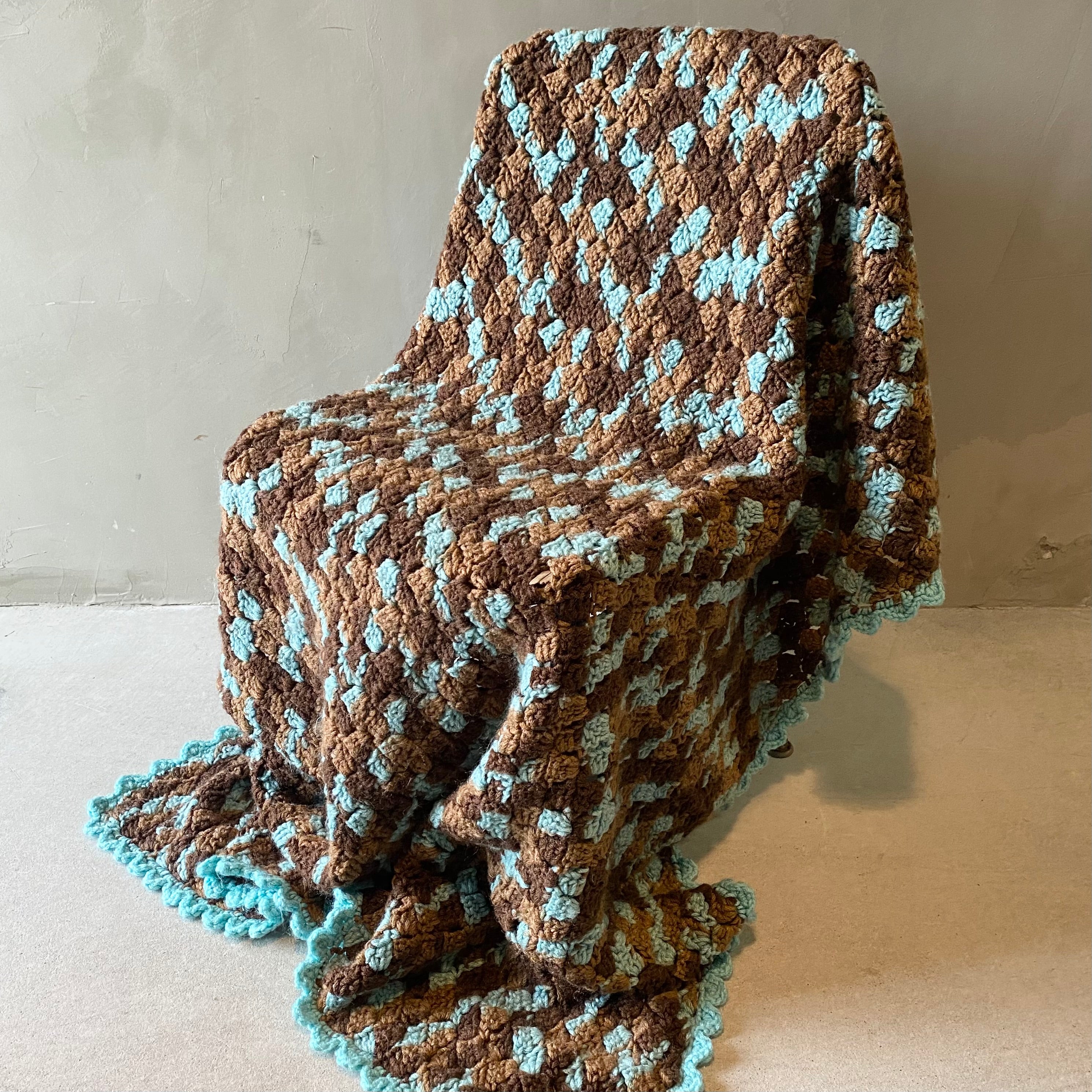 1970s USA vintage】グラニーブランケット ブルー×ブラウン – 雑貨屋ポッポ