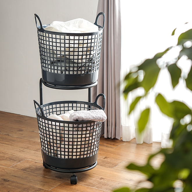 収納 ランドリーバスケット 2段 ランドリーワゴン ランドリー 25L