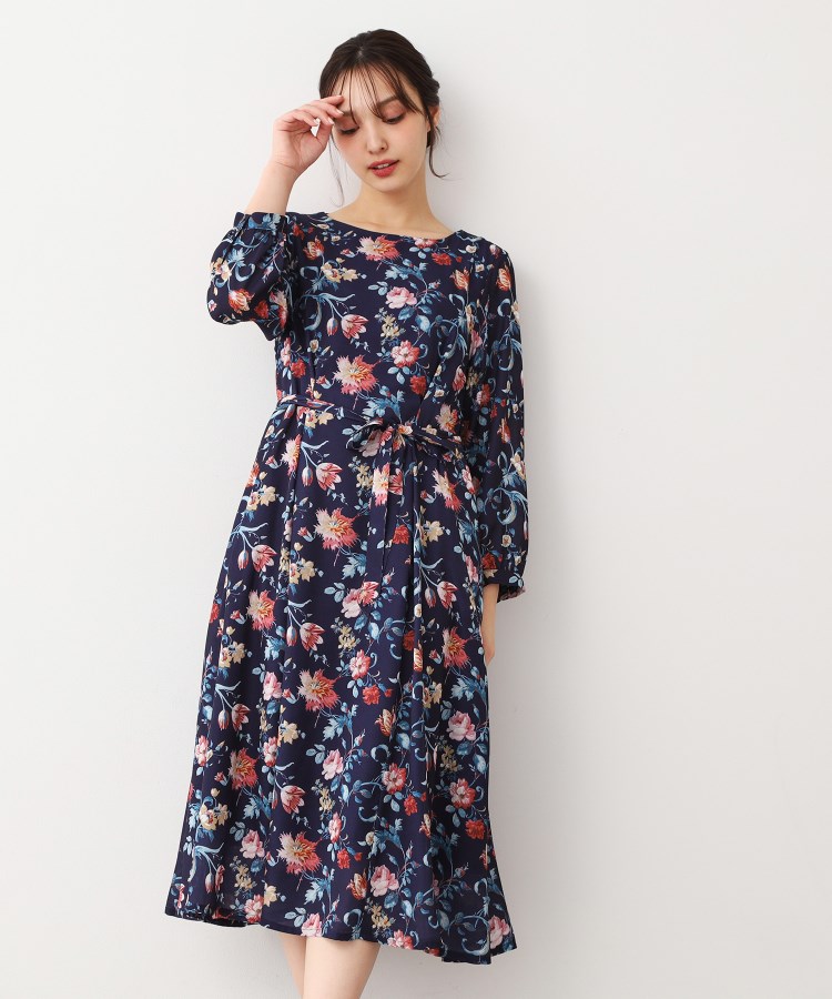 洗える／同柄アイテムあり】ローザリンド柄 シフォンワンピース