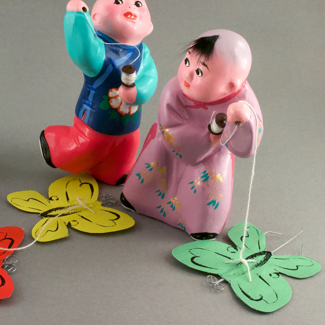 アンティーク 中国骨董 民芸品 天津泥人張彩塑 工作室経営部 凧揚げ