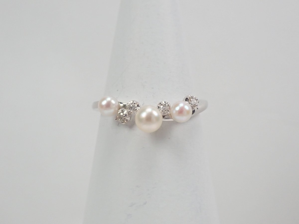 K18WGアコヤ真珠（アコヤパール）約3.2-4.0mm リング