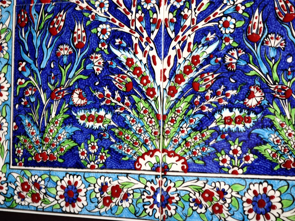 キリムスタイル / トルコ陶器 手書き6枚タイル H67×W45×D1.5cm プラム