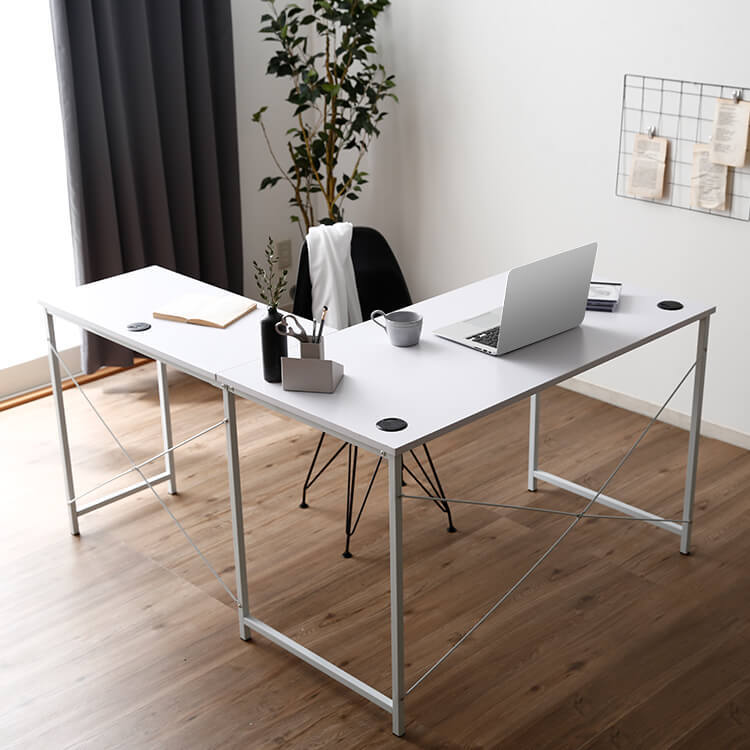 コンパクトサイズが魅力！木製L字デスク(ホワイト+オーク/ホワイト+