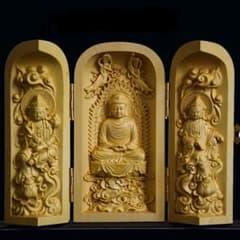 柘植木彫仏像 浄土宗西方三聖坐像 開閉式筒型 - メルカリ