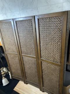 木製 衝立 パーテーション 3連 編み込みデザイン 和風 昭和レトロ