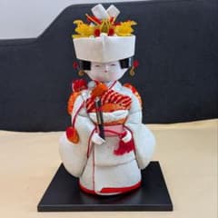 花嫁 木目込人形 白無垢 白赤衣装／共箱あり／木目込花嫁人形 高さ約