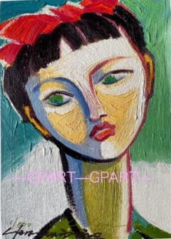 レア美人画の俊才陳貴平Chen Guipingが描く油彩画「視線」飾皿