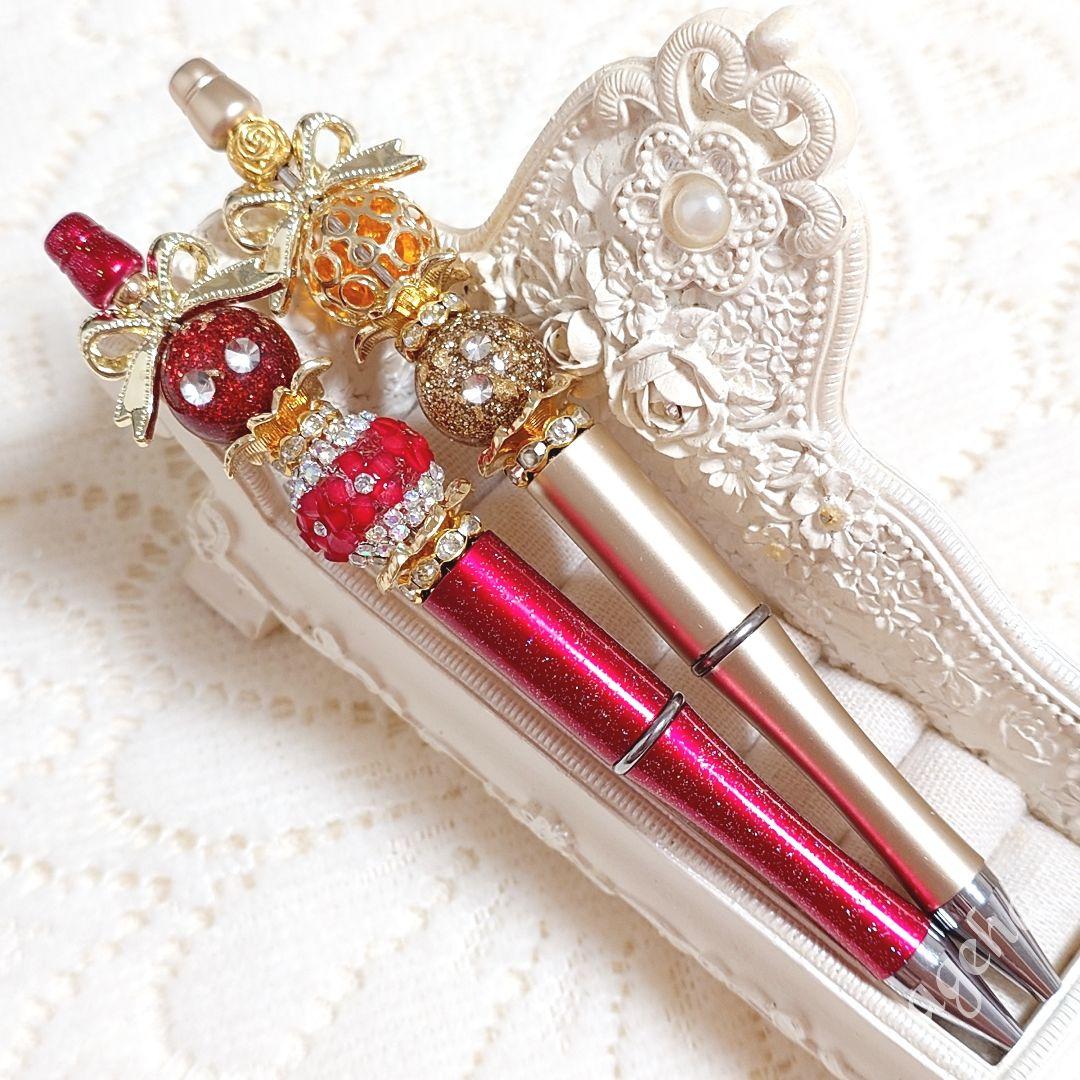 sale‼️N4238 カスタムボールペン 2点セット お花ビーズ リボン