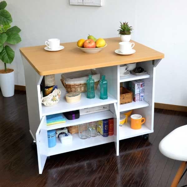 《新品・送料無料》キッチンカウンター キッチンワゴン 両バタワゴン