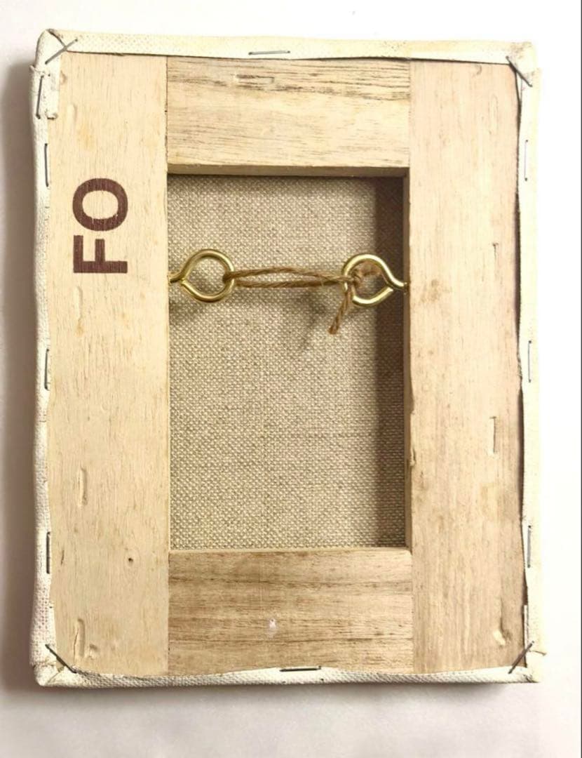 そのまま飾れるヨットの油絵 F0号 ベージュ ゴールドカラー 白いヨット