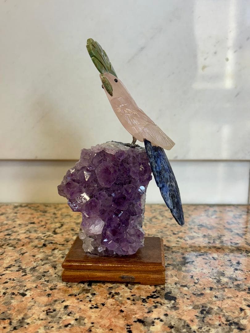 天然石 手彫りの鳥の置物 アメジスト ローズクォーツ ソーダライト他