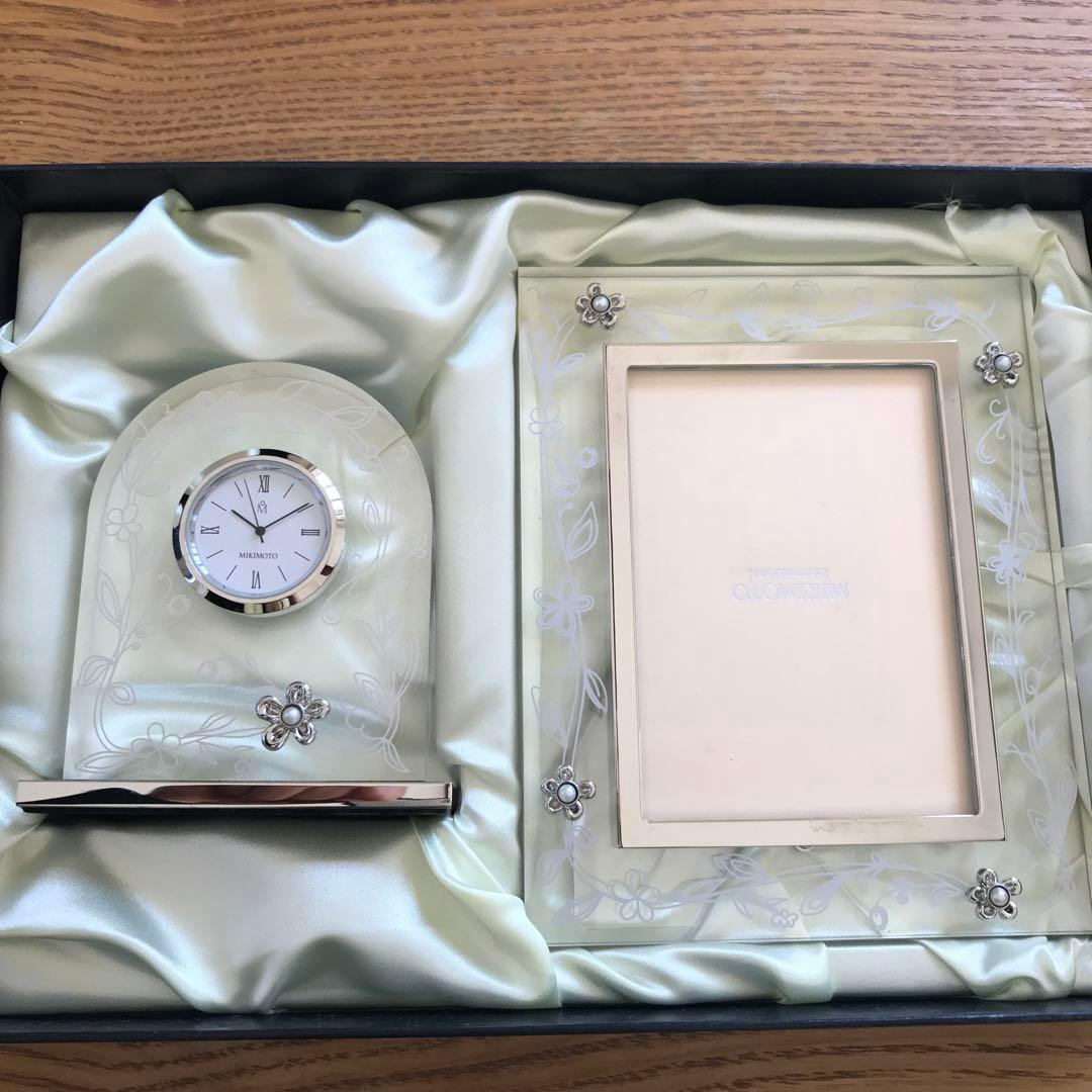 MIKIMOTO 置時計　写真立て　セット 楽天市場】【MIKIMOTO】時計写真立てセット インテリア クリア系