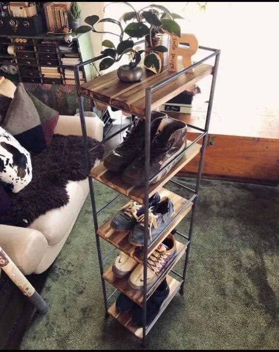 アイアン家具　シューズラック　シェルフ  男前　無骨　オーダーメイド　アカシア材 ⌘アイアンシューズラック⌘ハンドメイド作品 アイアン家具 男前
