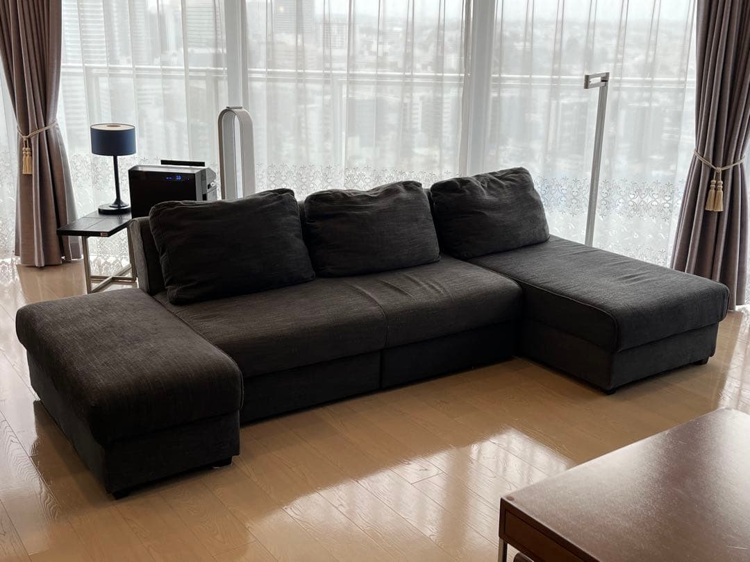 qee【引取限定】大塚家具カウチソファ2点＋オットマン ソファベッド 布張 カウチソファ2点セット＋オットマン ソファベッド「パズル」ソフト