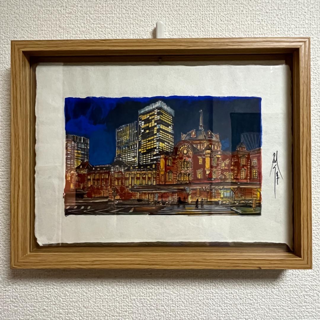 東京駅の夜景 アクリル画（木枠入り） アートフレーム TOKYO 夜景 絵画 クリスタルピクチャー ウォールデコ