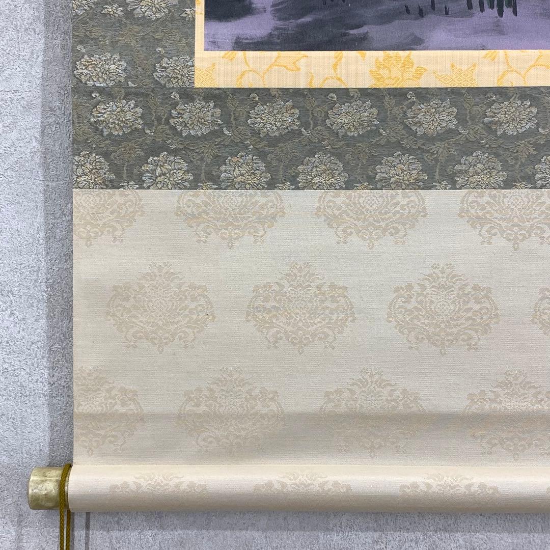 掛軸 荒木秀峰 猛虎 刺繍 共箱 太巻 干支 寅 月 夜 B-7