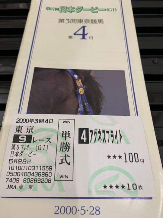 アグネスフライト❗️2000日本ダービー馬券コレクション 6月1日 第92回 日本ダービー】「河内の夢か？豊の意地か？武豊・河内洋